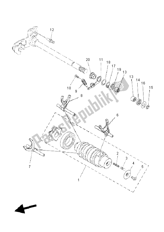 All parts for the Shift Cam & Fork of the Yamaha MT 03 660 2011