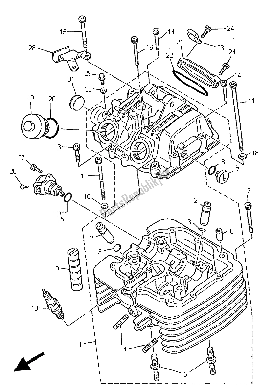 All parts for the Cylinder Head of the Yamaha XT 600E 1999