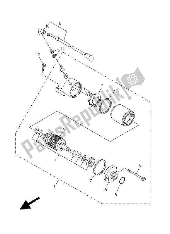 All parts for the Starting Motor of the Yamaha YFM 350 FWA Grizzly 4X4 2013