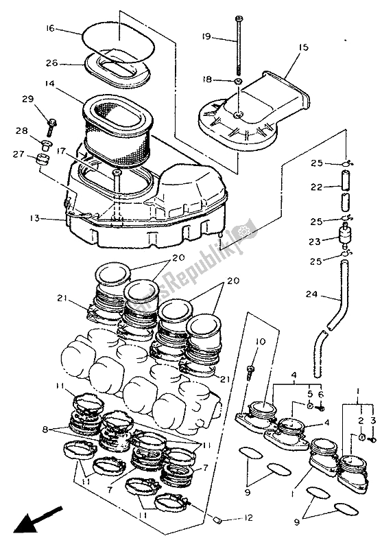 Toutes les pièces pour le Admission du Yamaha FZR 1000 1991