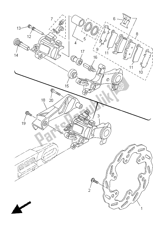 Wszystkie części do Zacisk Hamulca Tylnego Yamaha WR 250X 2014