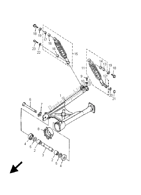 All parts for the Rear Arm & Suspension of the Yamaha XV 535 Virago 25 KW 2001