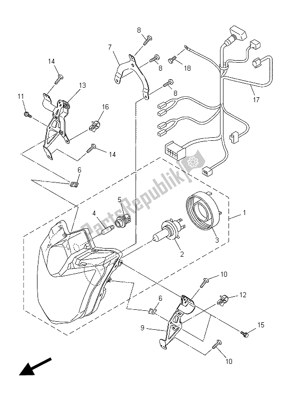 All parts for the Headlight of the Yamaha XJ6F 600 2015