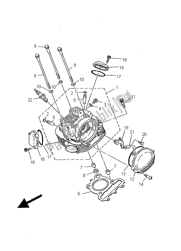 All parts for the Cylinder Head of the Yamaha TW 125 2000