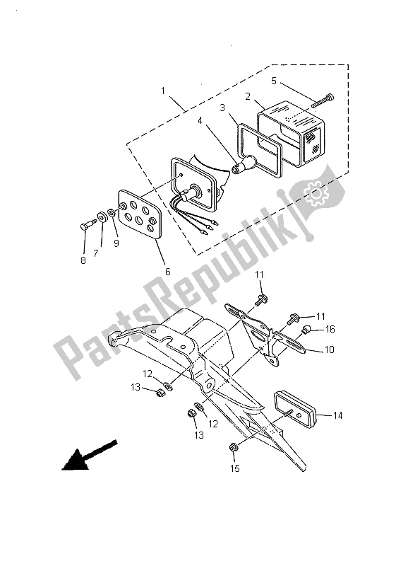 All parts for the Taillight of the Yamaha TW 125 2000