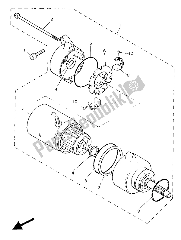 All parts for the Starting Motor of the Yamaha XV 1000 Virago 1986