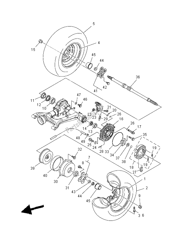 All parts for the Rear Wheel of the Yamaha YFM 350 DE Grizzly 2014