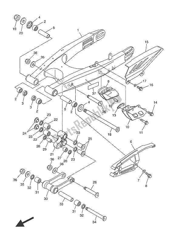 All parts for the Rear Arm of the Yamaha WR 250R 2016