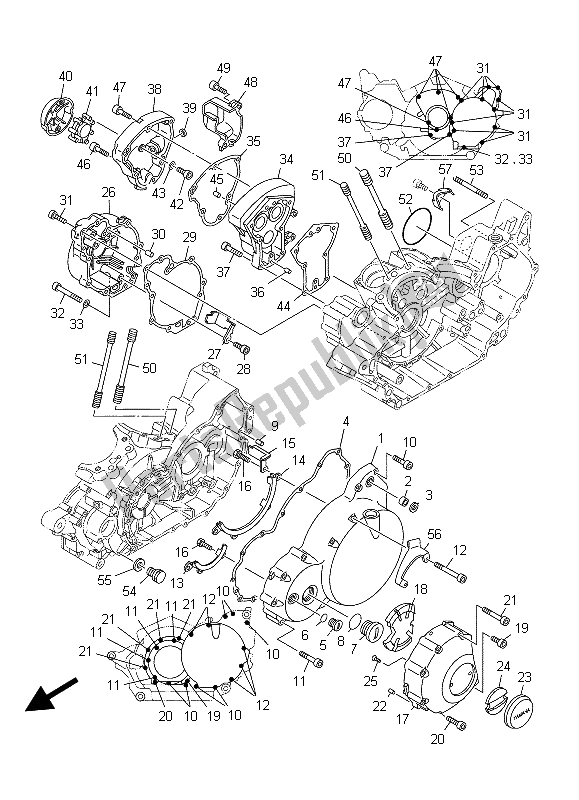 Alle onderdelen voor de Carterdeksel 1 van de Yamaha XV 1600A Wildstar 1999