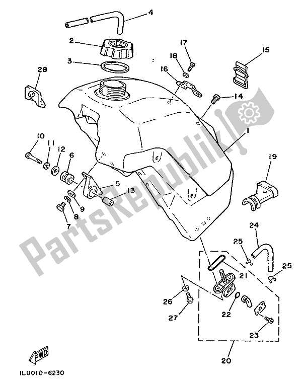 All parts for the Fuel Tank of the Yamaha YZ 250 1987