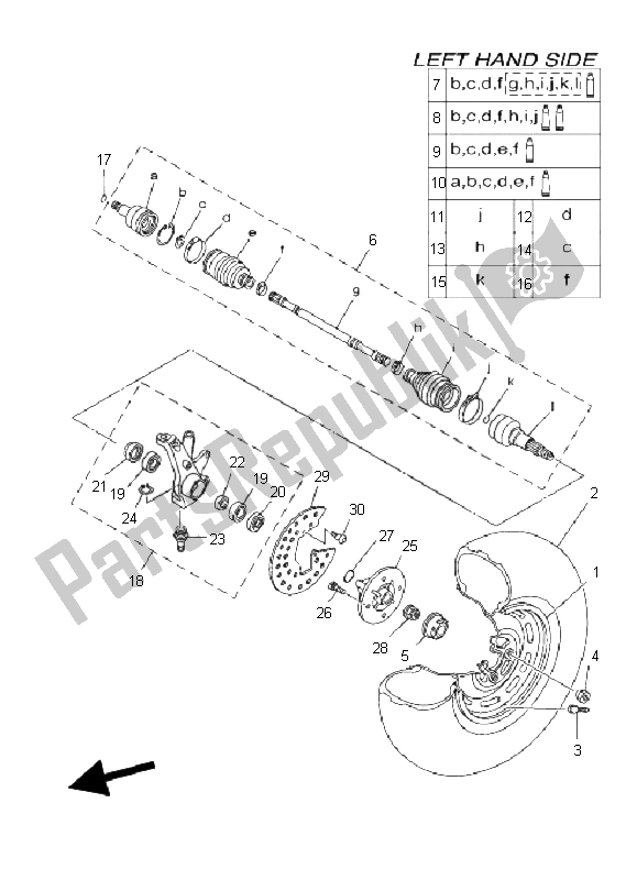 All parts for the Front Wheel of the Yamaha YXR 700F Rhino 2011