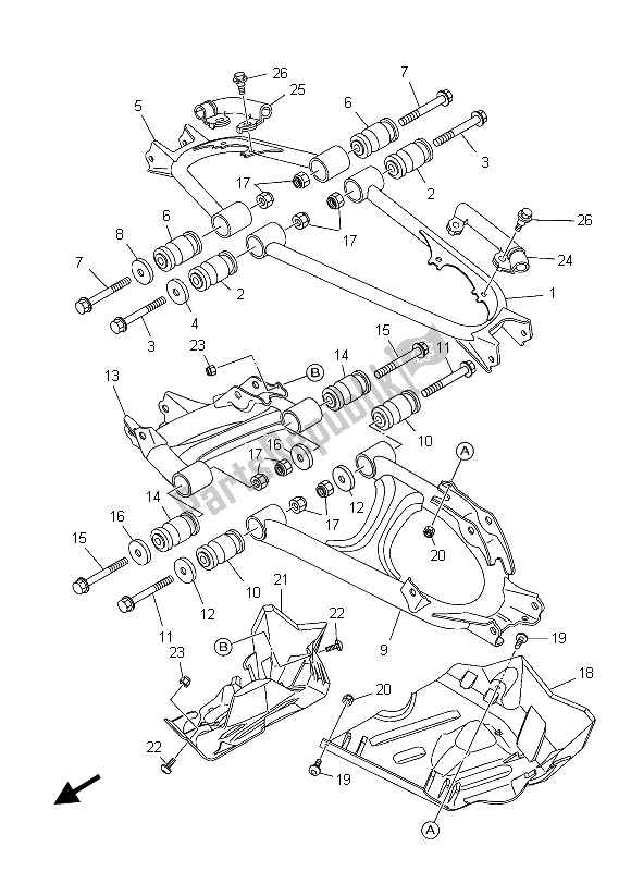 All parts for the Rear Arm of the Yamaha YFM 550 Fgpled Grizzly 4X4 Yamaha Black 2013