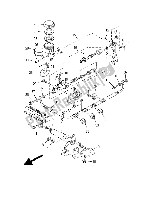 All parts for the Rear Master Cylinder of the Yamaha XV 1600A Wildstar 2000