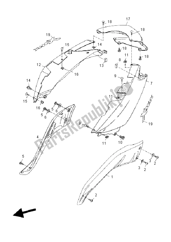 All parts for the Side Cover of the Yamaha YP 125R X MAX 2011