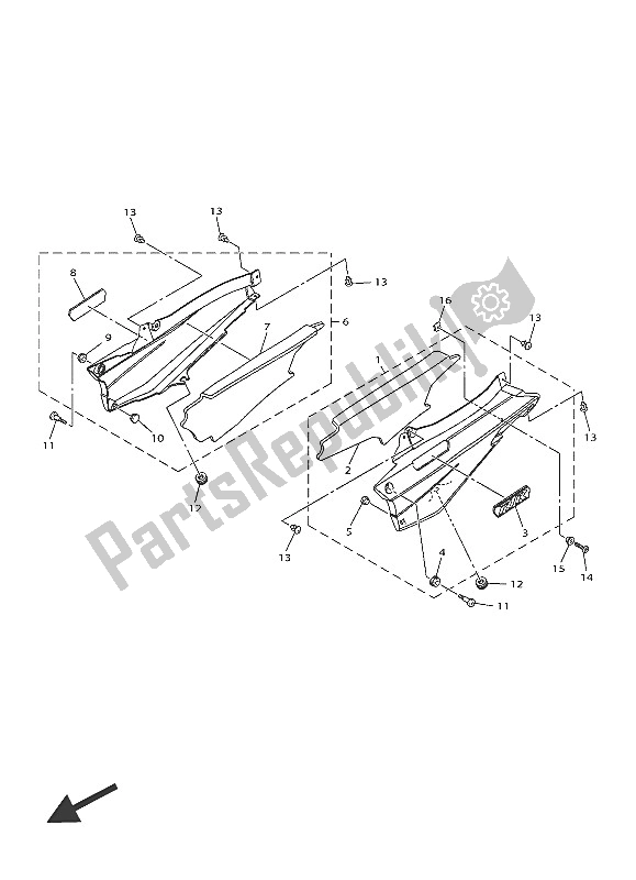 All parts for the Side Cover of the Yamaha FJR 1300 PA 2016