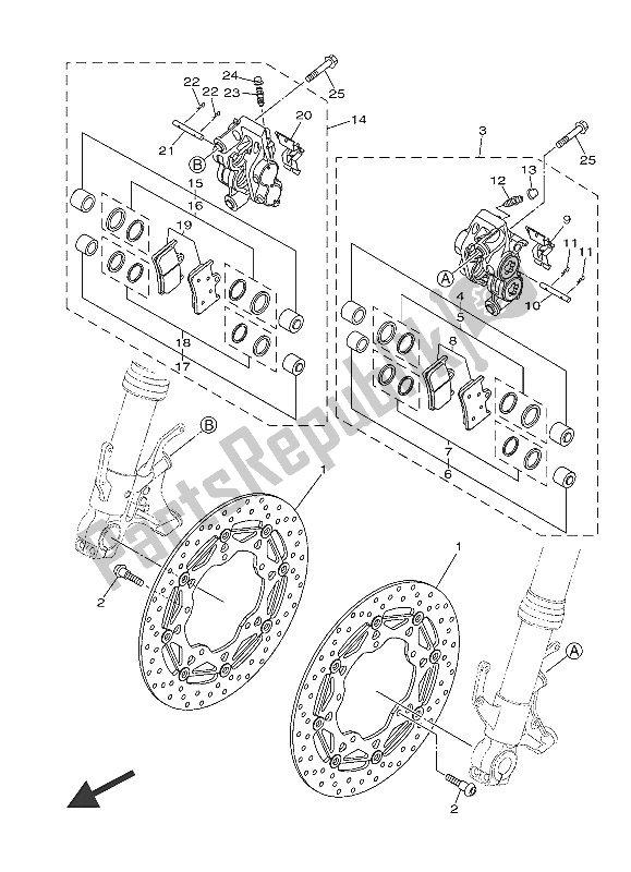 Todas as partes de Pinça De Freio Dianteiro do Yamaha MT 10 1000 2016