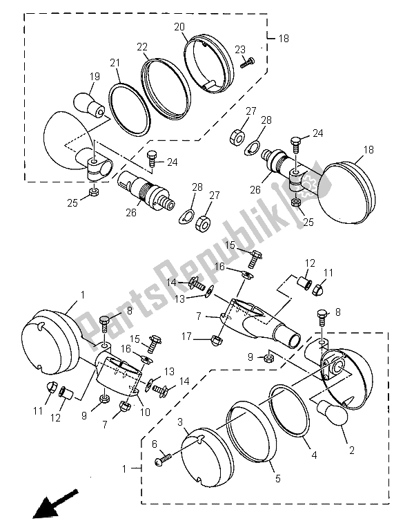 All parts for the Flasher Light of the Yamaha XVS 650 Dragstar 1999