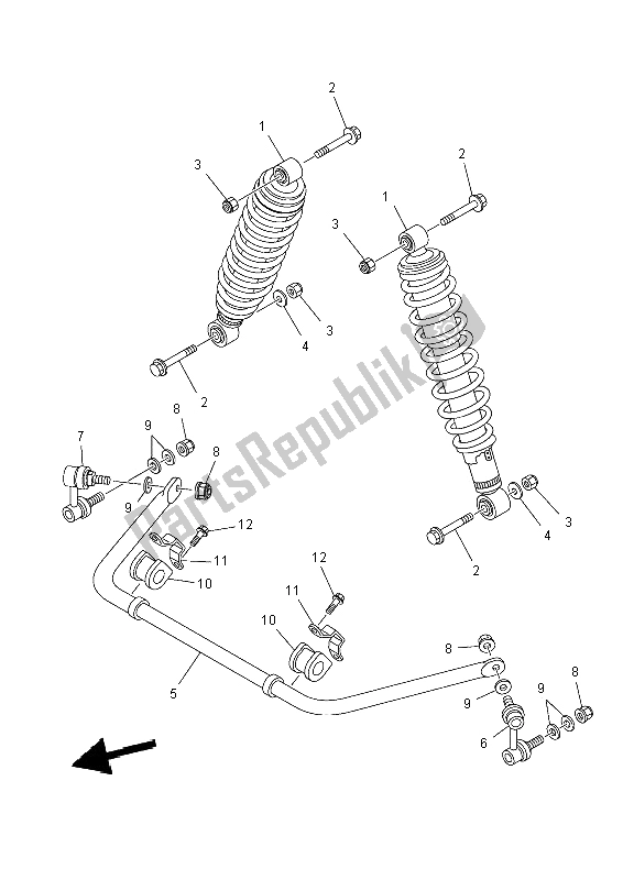 All parts for the Rear Suspension of the Yamaha YFM 700 Fwad Grizzly 4X4 2014