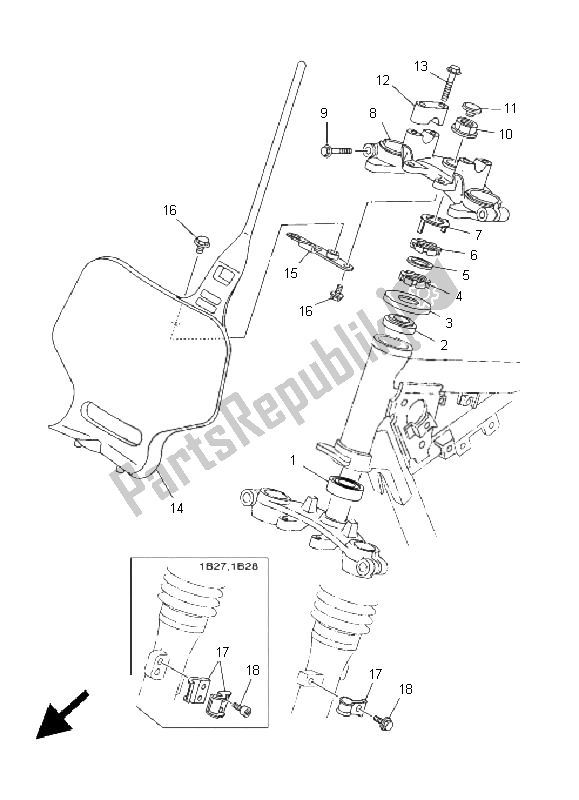 All parts for the Steering of the Yamaha TT R 125E SW LW 2005