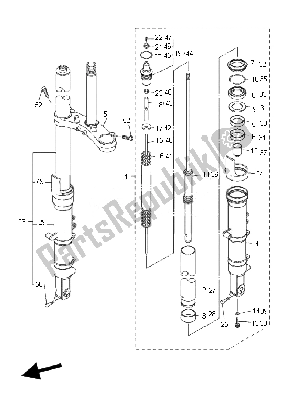 All parts for the Front Fork of the Yamaha FJR 1300A 2007