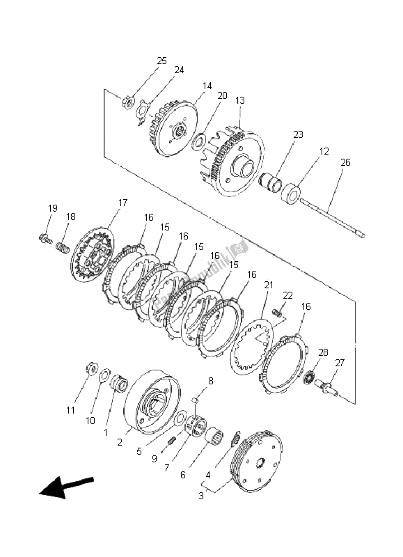 All parts for the Clutch of the Yamaha TT R 110E 2008