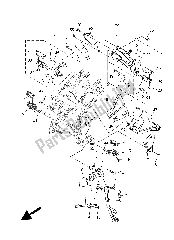 All parts for the Stand & Footrest of the Yamaha XT 1200Z 2014