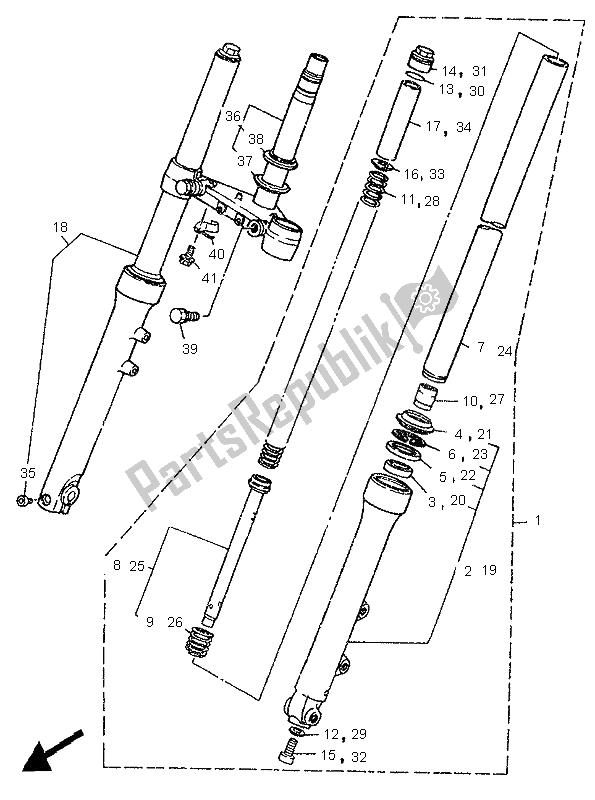 All parts for the Front Fork of the Yamaha XV 250 S Virago 1995