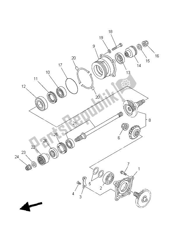 All parts for the Middle Drive Gear of the Yamaha YFM 700 Fwad Grizzly 4X4 Yamaha Black 2014