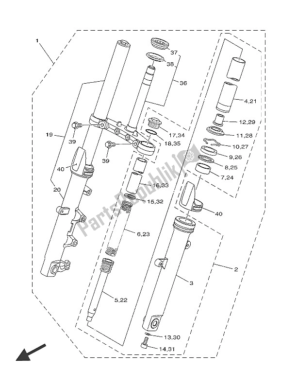 All parts for the Front Fork of the Yamaha YZF R3A 300 2016
