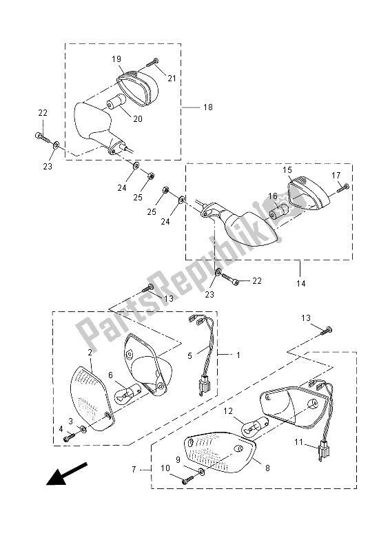 All parts for the Flasher Light of the Yamaha NS 50 2015