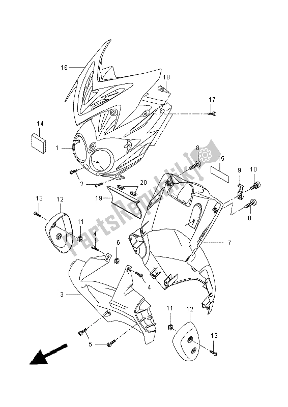 All parts for the Leg Shield of the Yamaha EW 50N 2014