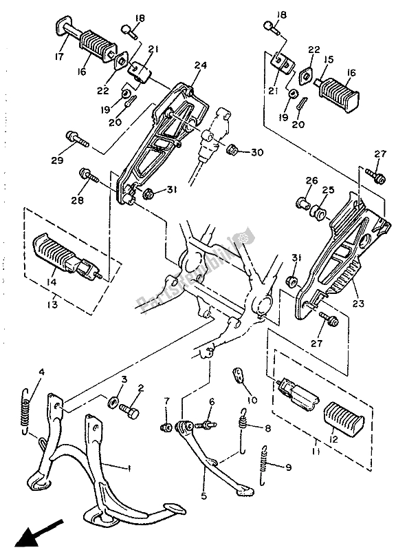 Alle onderdelen voor de Standaard & Voetensteun van de Yamaha XJ 600 1990