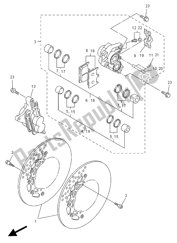 All parts for the Front Brake Caliper of the Yamaha FZ1 N 1000 2012