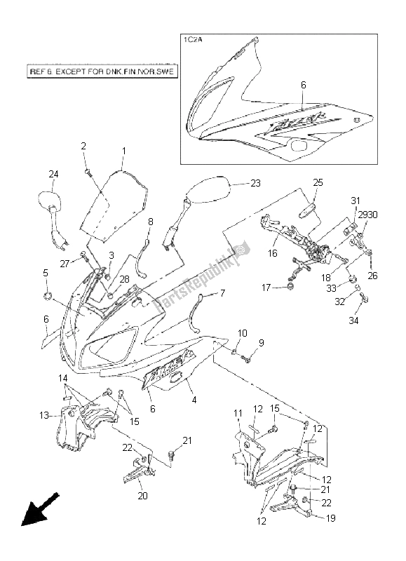 All parts for the Cowling 1 of the Yamaha FZS 1000 S Fazer 2005