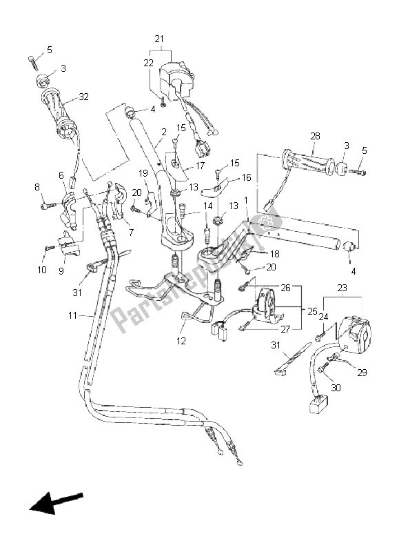 All parts for the Steering Handle & Cable of the Yamaha FJR 1300 AS 2009