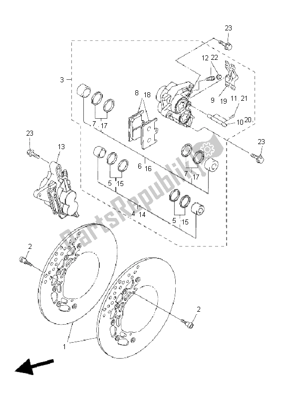 All parts for the Front Brake Caliper of the Yamaha FZ1 N Fazer 1000 2009