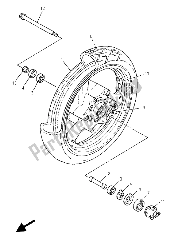 All parts for the Front Wheel of the Yamaha XJ 900S Diversion 1997