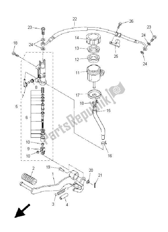 All parts for the Rear Master Cylinder of the Yamaha FZ1 N Fazer 1000 2011