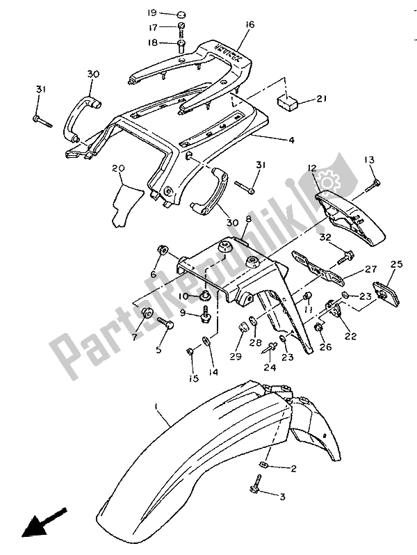 Tutte le parti per il Parafango del Yamaha XT 600E 1992