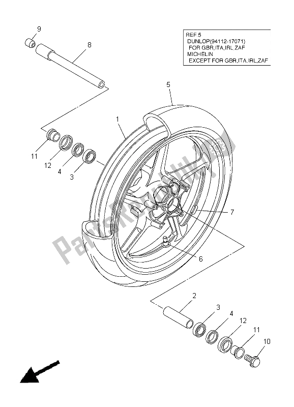 Tutte le parti per il Ruota Anteriore del Yamaha YZF R1 1000 2005