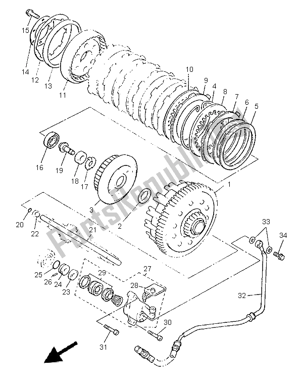 All parts for the Clutch of the Yamaha XVZ 1300A Royalstar 1999