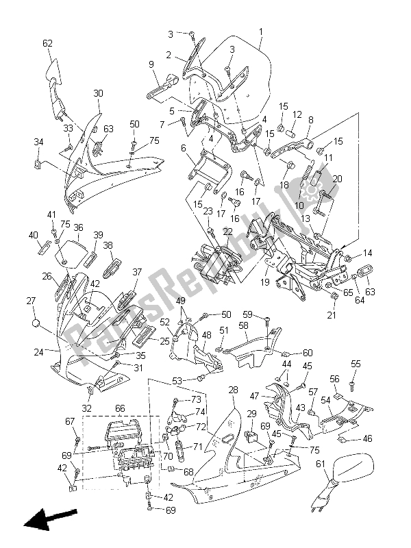 Tutte le parti per il Cowling 1 del Yamaha FJR 1300A 2004