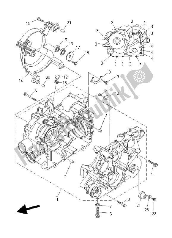 All parts for the Crankcase of the Yamaha YFM 350X Wolverine 2X4 2008