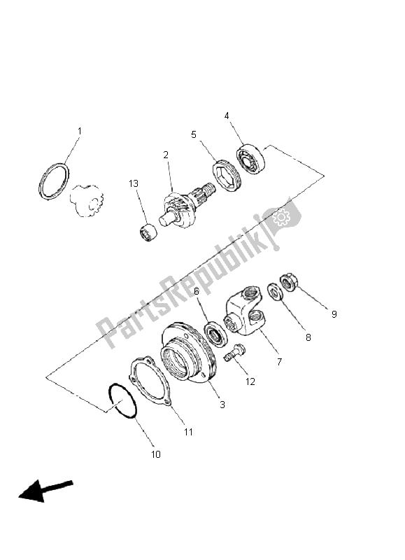 All parts for the Middle Drive Gear of the Yamaha YFM 80R 2005