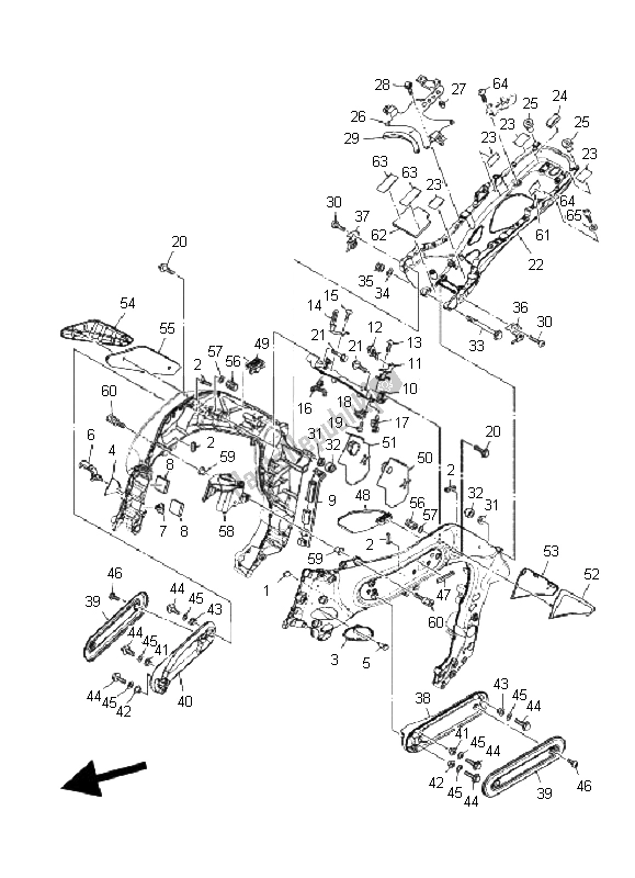All parts for the Frame 2 of the Yamaha MT 01 1670 2009