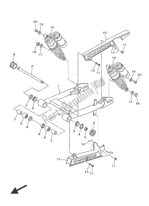 All parts for the Rear Arm & Suspension (dpbmx-mnm3) of the Yamaha XVS 950 CU 2016