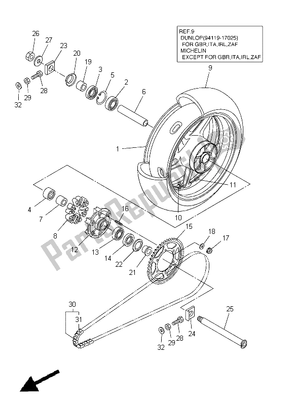 All parts for the Rear Wheel of the Yamaha YZF R1 1000 2005