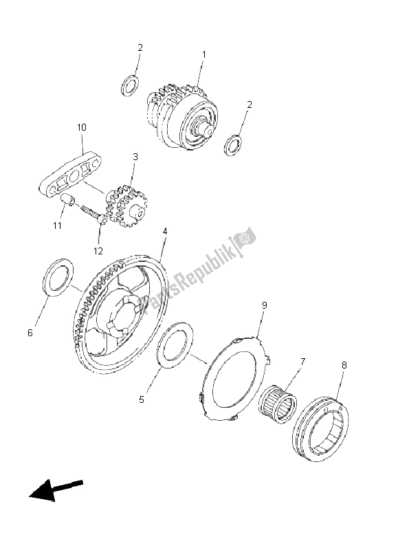 All parts for the Starter Clutch of the Yamaha WR 250F 2011