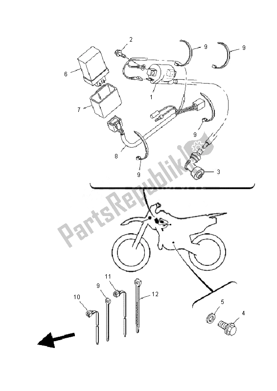 Alle onderdelen voor de Elektrisch 1 van de Yamaha TT R 125 SW LW 2010