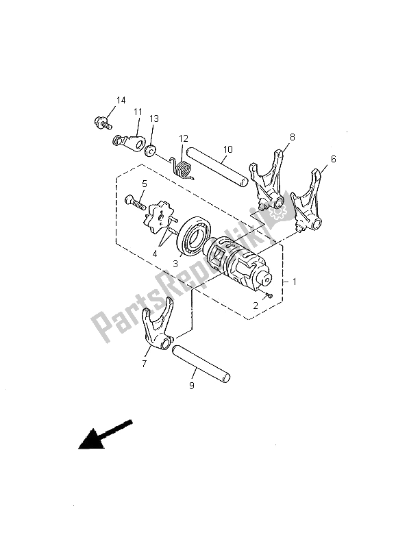 All parts for the Shift Cam & Fork of the Yamaha XT 600E 2000